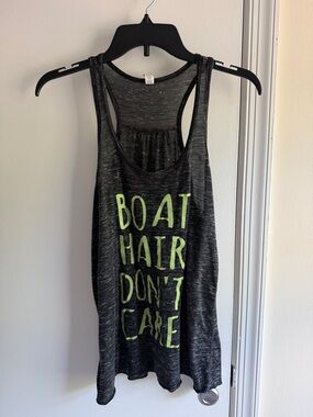 Bella Canvas Black Marled Racerback Tank "Boat Hair Don't Care"